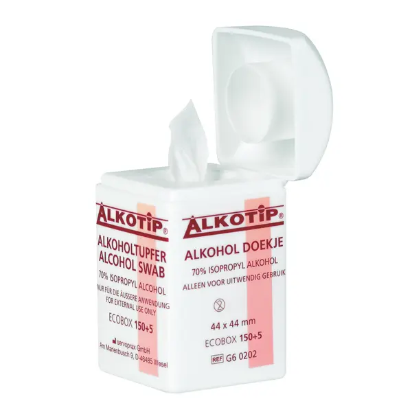 Alkotip Alcohol swabs in a Dispenser